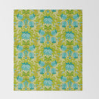 Turquoise and Green Leaves 1960s Retro Vintage Pattern Throw Blanket Gallery Image 2