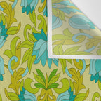 Turquoise and Green Leaves 1960s Retro Vintage Pattern Wall Tapestry Gallery Image 3