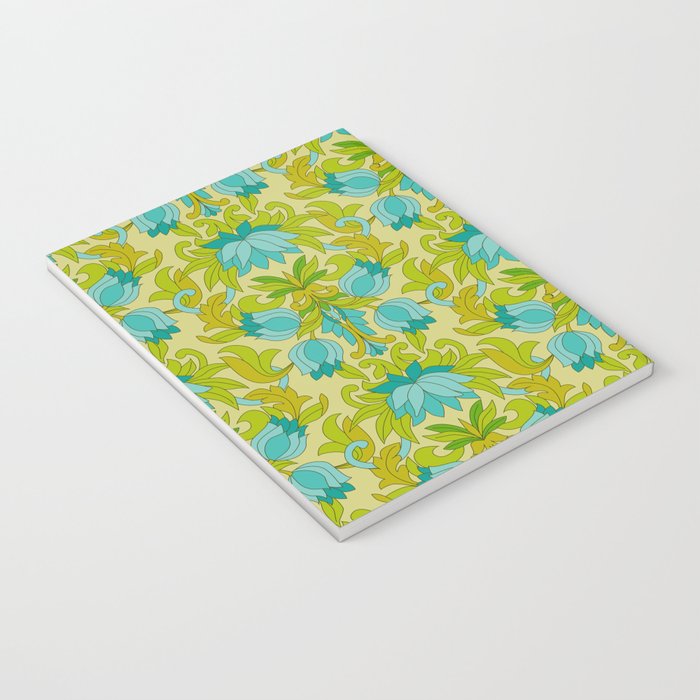 Turquoise and Green Leaves 1960s Retro Vintage Pattern Notebook Gallery Image 3