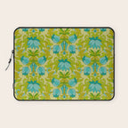 Turquoise and Green Leaves 1960s Retro Vintage Pattern Laptop Sleeve Gallery Image 1