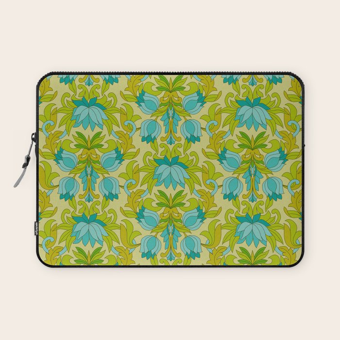 Turquoise and Green Leaves 1960s Retro Vintage Pattern Laptop Sleeve Gallery Image 1