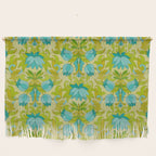 Turquoise and Green Leaves 1960s Retro Vintage Pattern Wall Hanging Gallery Image 1
