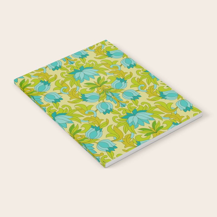 Turquoise and Green Leaves 1960s Retro Vintage Pattern Notebook Gallery Image 2