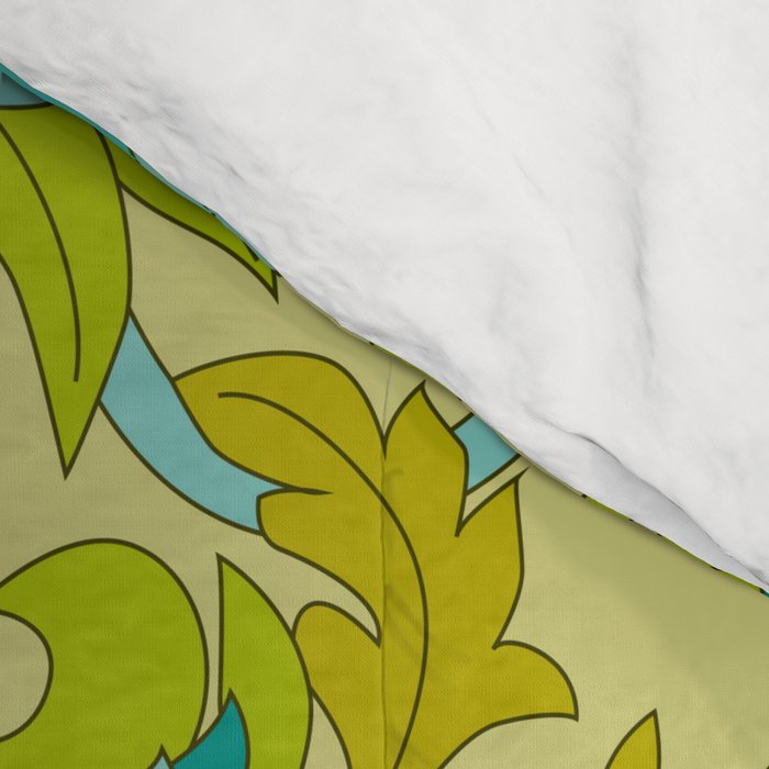 Turquoise and Green Leaves 1960s Retro Vintage Pattern Comforter Gallery Image 4