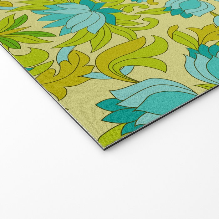 Turquoise and Green Leaves 1960s Retro Vintage Pattern Welcome Mat Gallery Image 2