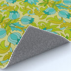 Turquoise and Green Leaves 1960s Retro Vintage Pattern Rug Gallery Image 4