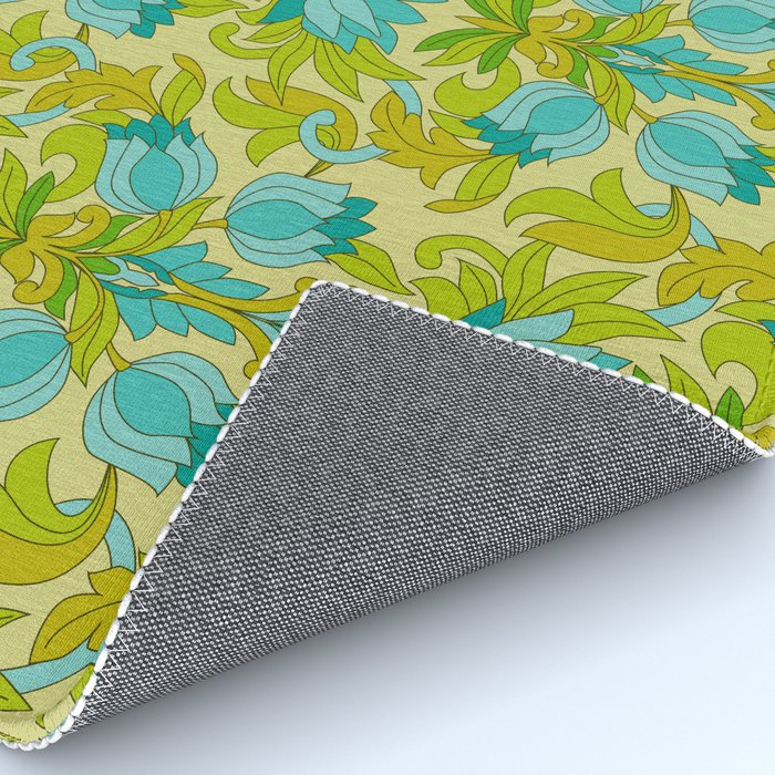 Turquoise and Green Leaves 1960s Retro Vintage Pattern Rug Gallery Image 4