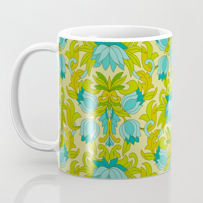 Turquoise and Green Leaves 1960s Retro Vintage Pattern Coffee Mug Gallery Image 3