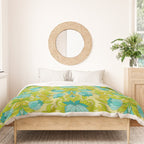 Turquoise and Green Leaves 1960s Retro Vintage Pattern Duvet Cover Gallery Image 3
