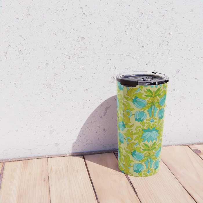Turquoise and Green Leaves 1960s Retro Vintage Pattern Travel Mug Gallery Image 4