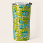 Turquoise and Green Leaves 1960s Retro Vintage Pattern Travel Mug Gallery Image 2