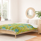Turquoise and Green Leaves 1960s Retro Vintage Pattern Duvet Cover Gallery Image 2