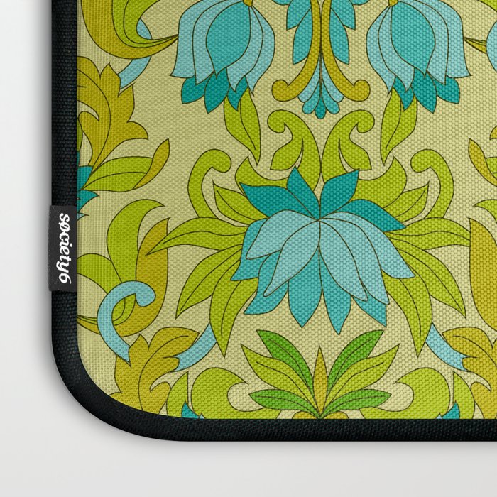 Turquoise and Green Leaves 1960s Retro Vintage Pattern Laptop Sleeve Gallery Image 3