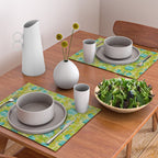 Turquoise and Green Leaves 1960s Retro Vintage Pattern Placemat Gallery Image 2
