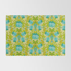Turquoise and Green Leaves 1960s Retro Vintage Pattern Rug Gallery Image 2