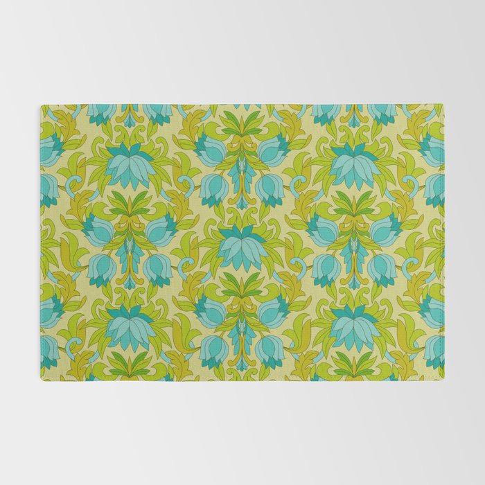 Turquoise and Green Leaves 1960s Retro Vintage Pattern Rug Gallery Image 2