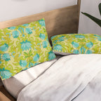 Turquoise and Green Leaves 1960s Retro Vintage Pattern Pillow Sham Gallery Image 2