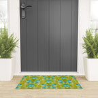 Turquoise and Green Leaves 1960s Retro Vintage Pattern Welcome Mat Gallery Image 3