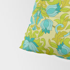 Turquoise and Green Leaves 1960s Retro Vintage Pattern Pillow Sham Gallery Image 4