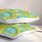 Turquoise and Green Leaves 1960s Retro Vintage Pattern Pillow Sham Gallery Image 3