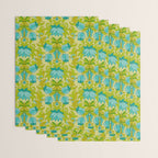 Turquoise and Green Leaves 1960s Retro Vintage Pattern Wrapping Paper Gallery Image 3