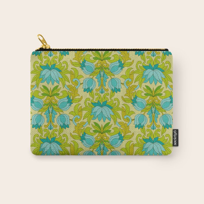 Turquoise and Green Leaves 1960s Retro Vintage Pattern Carry All Pouch Gallery Image 1
