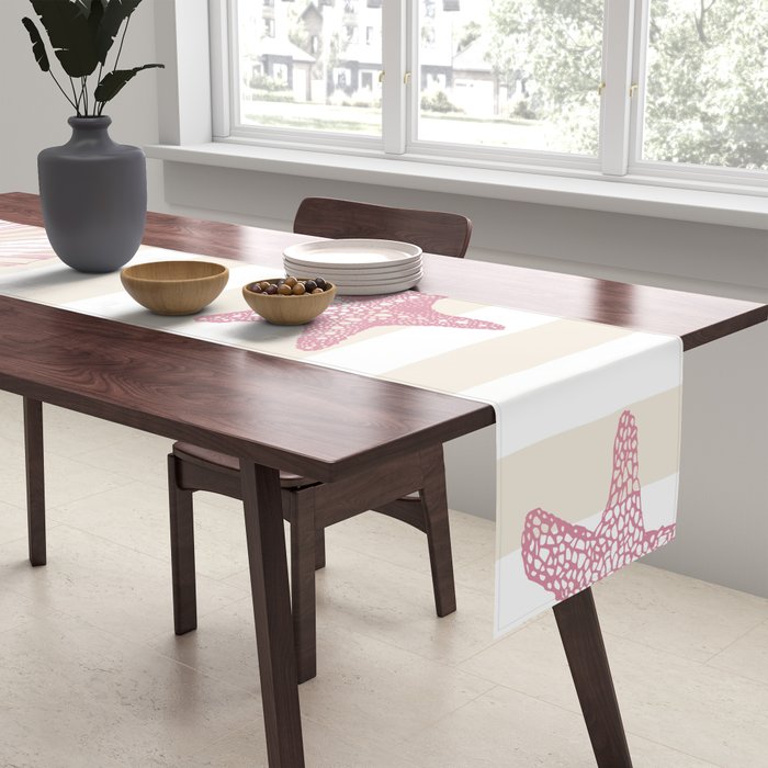 Blush Pink Seashell & Starfish on Beige and White  Table Runner Gallery Image 2