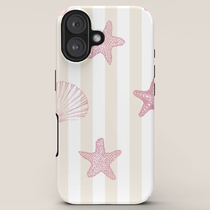Blush Pink Seashell & Starfish on Beige and White iPhone Case  Society6