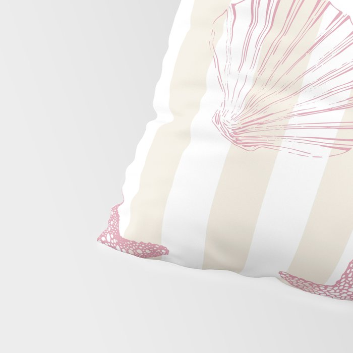 Blush Pink Seashell & Starfish on Beige and White  Pillow Sham Gallery Image 4