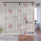 Blush Pink Seashell & Starfish on Beige and White  Wall Mural Gallery Image 1