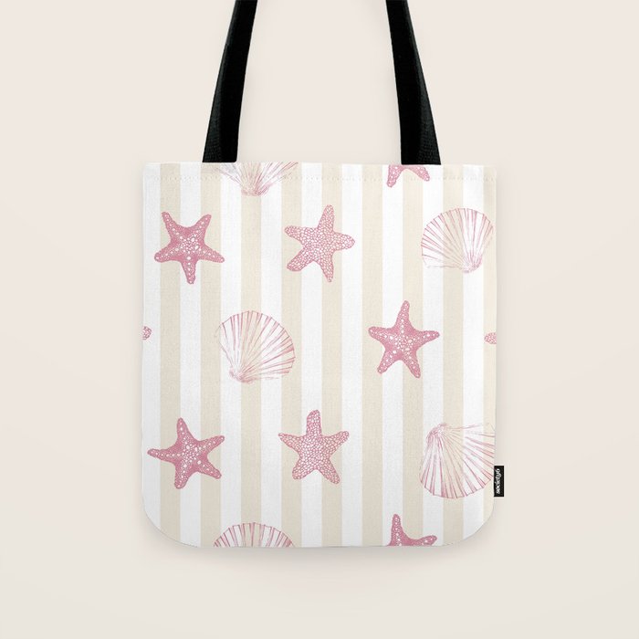 Blush Pink Seashell & Starfish on Beige and White  Tote Bag Gallery Image 1
