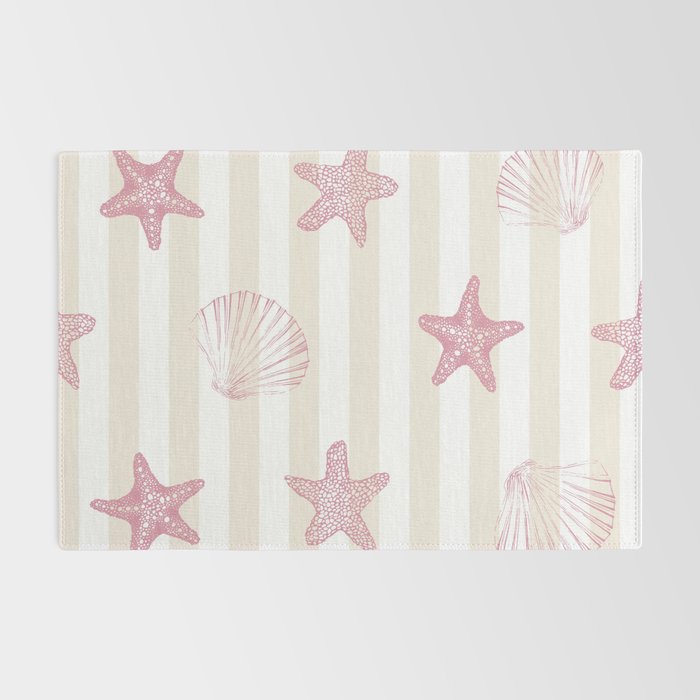 Blush Pink Seashell & Starfish on Beige and White  Rug Gallery Image 2