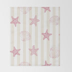 Blush Pink Seashell & Starfish on Beige and White  Throw Blanket Gallery Image 2