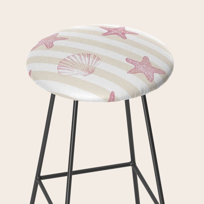 Blush Pink Seashell & Starfish on Beige and White  Stool Gallery Image 2