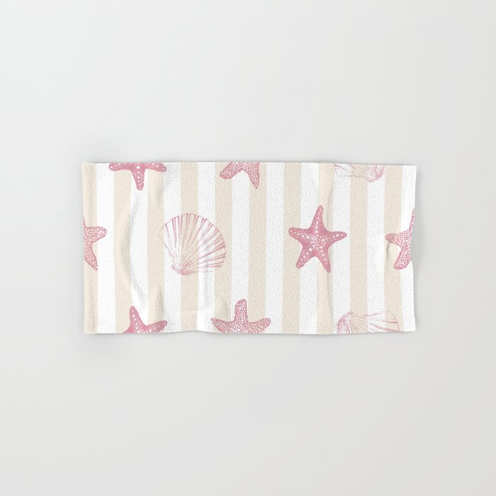 Blush Pink Seashell & Starfish on Beige and White  Bath Towel Gallery Image 1