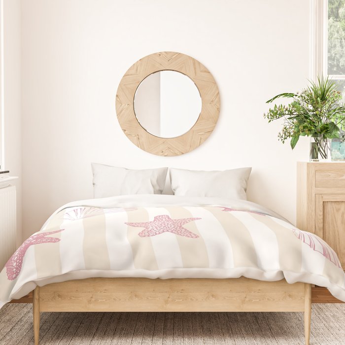 Blush Pink Seashell & Starfish on Beige and White  Duvet Cover Gallery Image 3