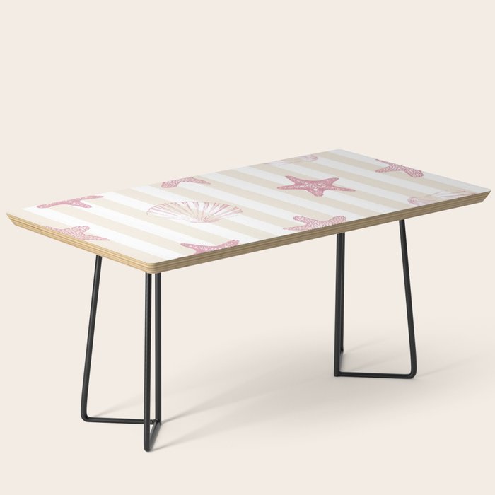 Blush Pink Seashell & Starfish on Beige and White  Coffee Table Gallery Image 1