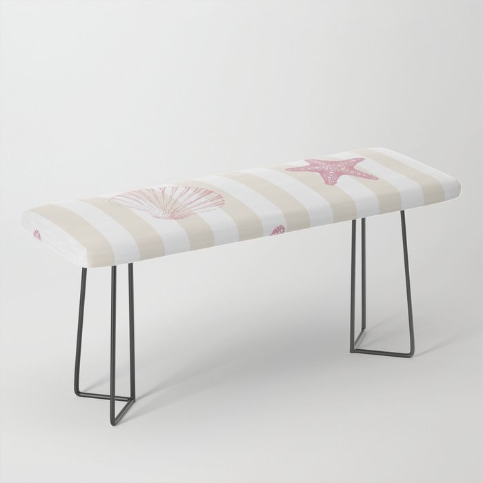 Blush Pink Seashell & Starfish on Beige and White  Bench Gallery Image 1