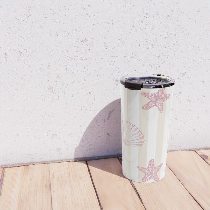 Blush Pink Seashell & Starfish on Beige and White  Travel Mug Gallery Image 4