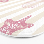 Blush Pink Seashell & Starfish on Beige and White  Bath Mat Gallery Image 3