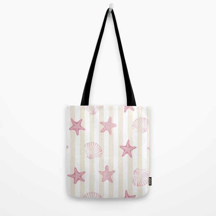 Blush Pink Seashell & Starfish on Beige and White  Tote Bag Gallery Image 2