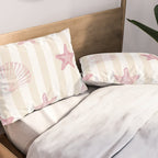 Blush Pink Seashell & Starfish on Beige and White  Pillow Sham Gallery Image 2