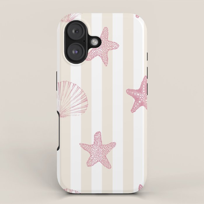 Blush Pink Seashell & Starfish on Beige and White  iPhone Case Gallery Image 1