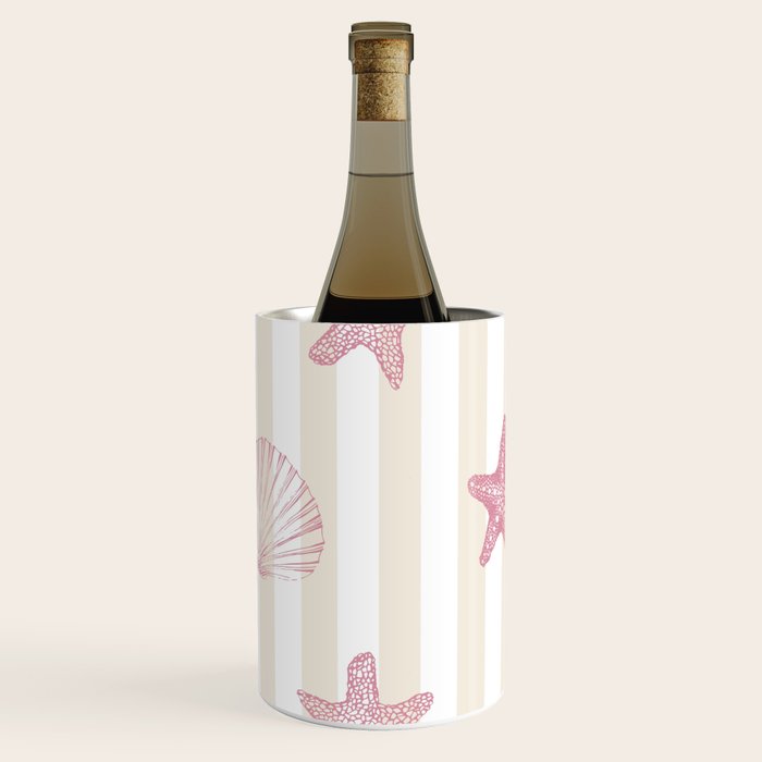 Blush Pink Seashell & Starfish on Beige and White  Wine Chiller Gallery Image 1