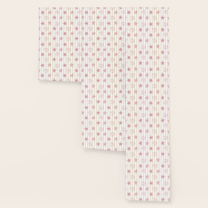 Blush Pink Seashell & Starfish on Beige and White  Wallpaper Gallery Image 3