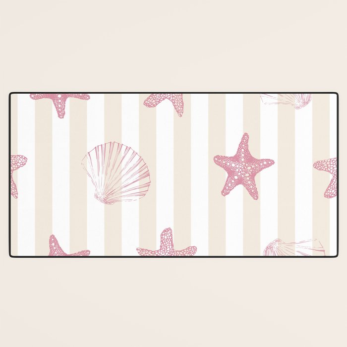Blush Pink Seashell & Starfish on Beige and White  Desk Mat Gallery Image 3