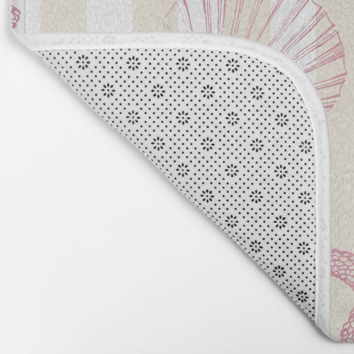 Blush Pink Seashell & Starfish on Beige and White  Bath Mat Gallery Image 2