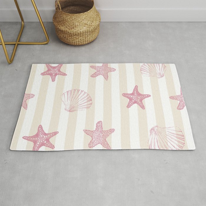 Blush Pink Seashell & Starfish on Beige and White  Rug Gallery Image 1