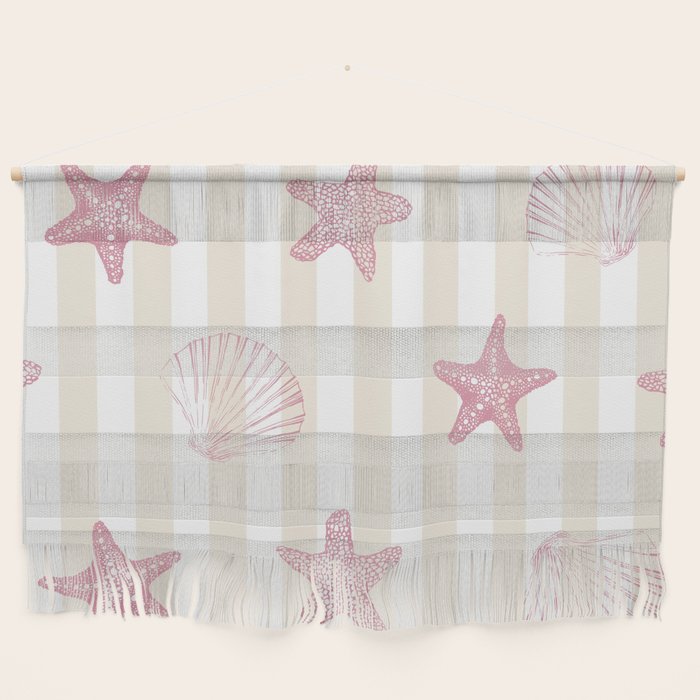 Blush Pink Seashell & Starfish on Beige and White  Wall Hanging Gallery Image 1