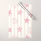 Blush Pink Seashell & Starfish on Beige and White  Wrapping Paper Gallery Image 1